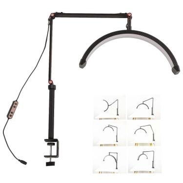 Imagem de Luminaria Estetica Spa Arco Meia Lua 3 Tons Led Suporte Celular Mesa Angulo Ajustavel Limpeza