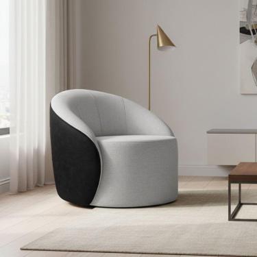 Imagem de Poltrona Sala Orgânica Lua Fixa Sintético Pu Preto/linho Cinza D03 - D'rossi