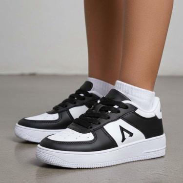 Imagem de Tênis Infantil Masculino Preto Branco Escolar Conforto Garantido Aprov