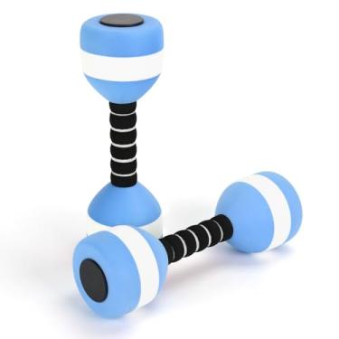 Imagem de Halteres aquáticos, 2 peças de pesos de água de espuma vinílica acetinada, halteres de exercícios aquáticos para adultos, jovens e mulheres, ferramentas de exercícios aquáticos (azul + branco)