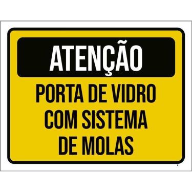 Imagem de Kit 10 Placa Acm Atenção Porta Vidro Sistema Molas 18X23