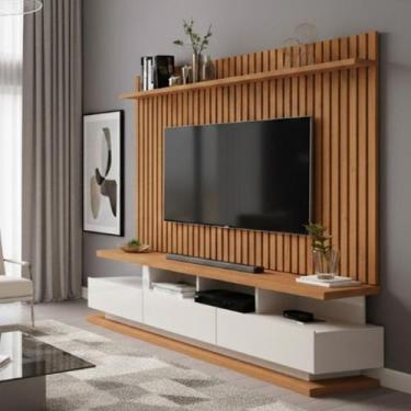 Imagem de Rack com Painel Ripado para TV até 72 Polegadas 192cmx180cm 3 Gavetas 