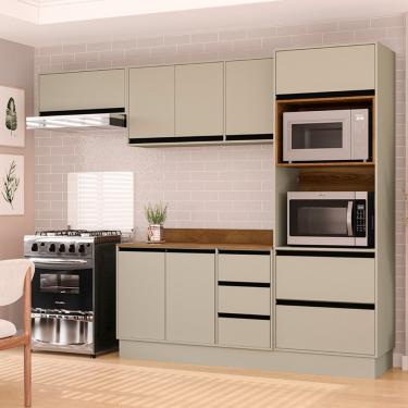 Imagem de Cozinha Modulada 4 Peças com Tampo e Rodapé Koya Politorno - Branco/Verde Oliva