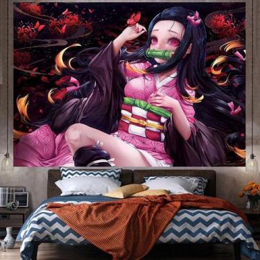 Imagem de Tapeçaria para pendurar na parede Demon Slayers Kamados Nezukos Anime 