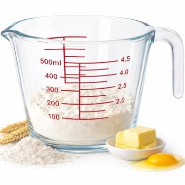 Imagem de Jarra Medidora de Vidro 500ml com Alça e Bico – Marcações em ml e Xícaras, Vidro Resistente a Calor – Ideal para Culinária, Receitas e Confeitaria KOALAECOM®