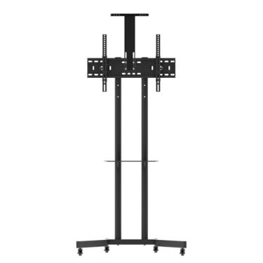 Imagem de ELG, A06V6_S, Suporte Pedestal com Rodízios , Altura Regulável de 1017mm a 1417mm, Para TVs a Partir de 32" e Até 50kg, Com Bandeja, Ajuste de Inclinação, Preto