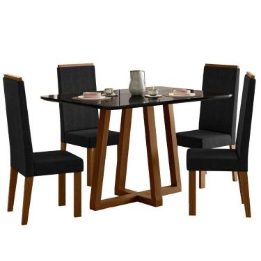 Imagem de Sala de Jantar Mesa Retangular Livia Largha 1200x900 com Vidro e 4 Cadeiras Livia – Madeira/MDF, Tecido Suede – Sonetto