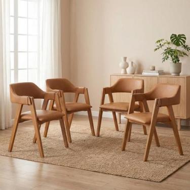 Imagem de Kit 4 Cadeiras de Jantar Estofadas em Madeira Maciça e material sintét