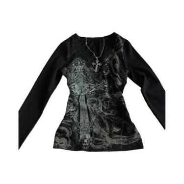 Imagem de Camisetas Femininas Retro Hip Hop Y2K Góticas Punk De Manga Longa Slim