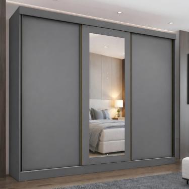 Imagem de Guarda Roupa Casal com Espelho 3 Portas de Correr Ambar Maxel Móveis - Onix