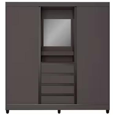 Imagem de Guarda Roupa Guarda-Roupa Fortaleza II 2 Portas de Correr 4 Gavetas MDP com Espelho Grafite Bartira Móveis