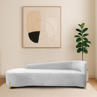 Imagem de Divã Recamier Orgânico França 250cm Lado Esq Pés Metal Dourado Bouclé Branco