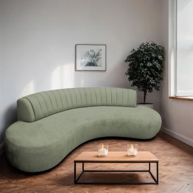 Imagem de Divã Recamier Celeste Curvo Sala Estar Luxo 160cm Bouclé Verde Oliva