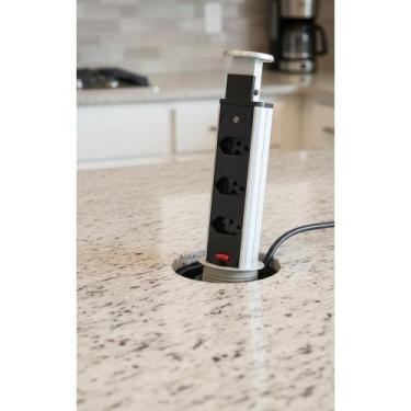 Imagem de Torre Tomada Retrátil Embutir Mesa Inox Cinza 3 Plugues - Congratulati