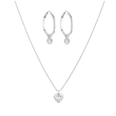 Imagem de Kit Colar e Brincos Prata 925 Coração Ideal Presente Noiva - Dazzie