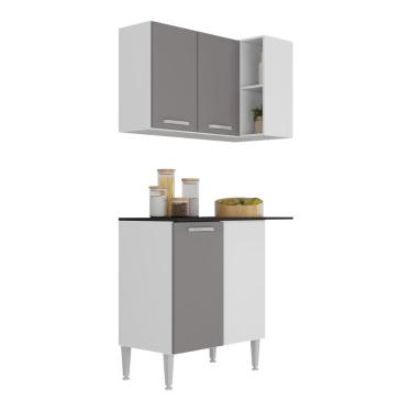 Imagem de Kit Armário de Cozinha Aéreo Canto com Balcão 90cm 3 Portas Pequim Multimóveis MP2381