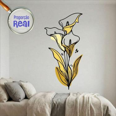 Imagem de Adesivo Floral Boho Amarelo Estilo Nórdico 75x150 Minimalista Mod.04