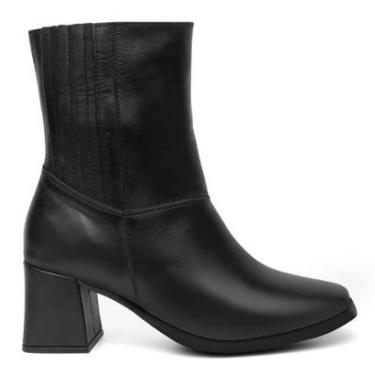 Imagem de Bota Feminina Couro Cano Médio Zíper Lateral Salto Grosso-Feminino