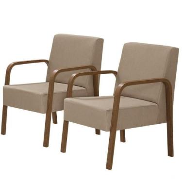 Imagem de Kit 2 Poltronas 1 Lugar Jade Braço Madeira Dsalla Cappuccino - D SALLA