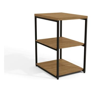 Imagem de Mesa Lateral Quadrada Metal Madeira Preto 60x45cm - Oslo Colorido