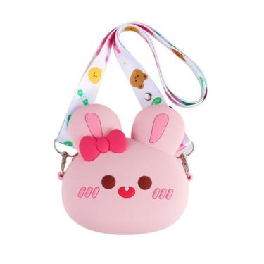 Imagem de Bolsa Infantil de Silicone Bolsa de Silicone Infantil Coelho com Função Pop It para Aliviar Estresse Rosa OEM