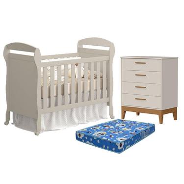 Imagem de Berço Americano Danny Com Colchão Ortobom E Cômoda Gaveteiro Flip Areia Acetinado - Reller