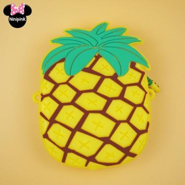 Imagem de Bolsa Infantil OEM Moda Frutas Silicone 12cm X 10cm Amarelo Abacaxi Mini com Alça Ajustável