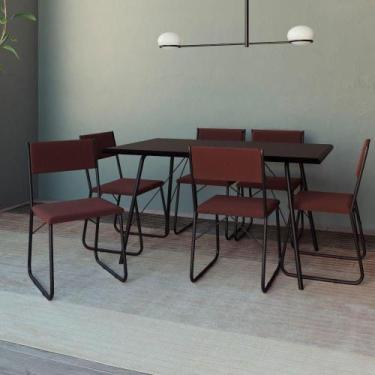Imagem de Mesa Jantar Paraty 150cm Tampo Preto Com Cadeiras 6 Cadeiras Angra Est