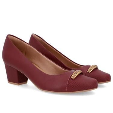 Imagem de Scarpin Usaflex Salto Bloco Feminino Couro Brilho Q6698 Cor:RebuTamanh