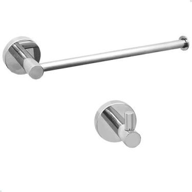 Imagem de Kit Toalheiro Inox Cromado Porta Toalha De Rosto Mãos Reto E Cabide Ga