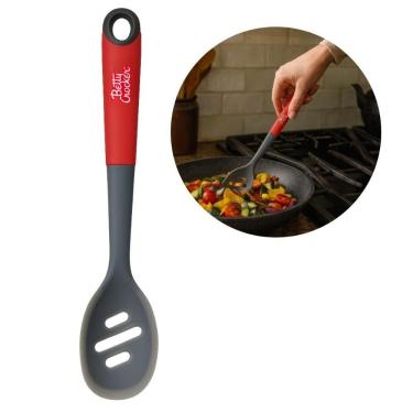 Imagem de Colher Perfurada em Polibutileno e Silicone para Escorrer Alimentos Resistente ao Calor Compatível com Panelas
