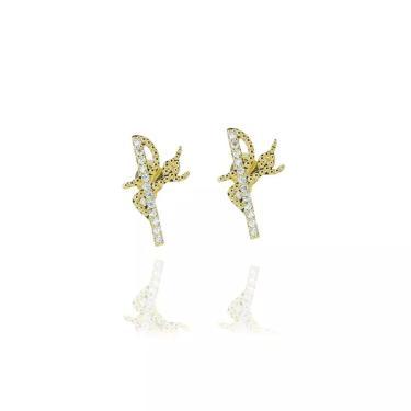 Imagem de Brinco Floratta Joias Fé com Zircônias Banhado em Ouro 18k Dourado Hipoalergênico Níque...