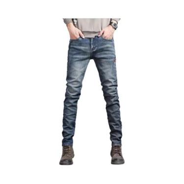 Imagem de Calças Jeans Masculinas Vintage Slim Fit Bordadas Moda Coreana Stretch