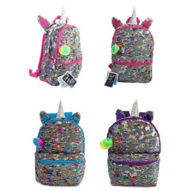 Imagem de Mochila Escolar Infantil Unicórnio Paetê Lantejoulas Clio Menina Femin