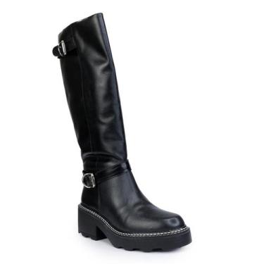 Imagem de Bota Lia Line Couro Preto Cano Longo, Preto, 38