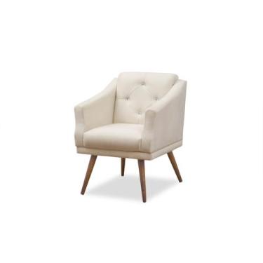 Imagem de Poltrona Decorativa Retrô Pés Palito Sala Estar Tecido Bege Leartam Mó