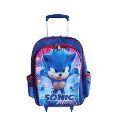 Imagem de Mochila de rodinhas mochilete sonic game jogo azul meninos infantil es