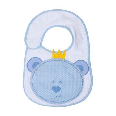 Imagem de Babador azul claro bordado urso rei para bebê - Era Uma Vez