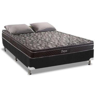 Imagem de Cama Box Casal: Colchão Molas Bonnel Herval Troya + Base CRC Suede Bla