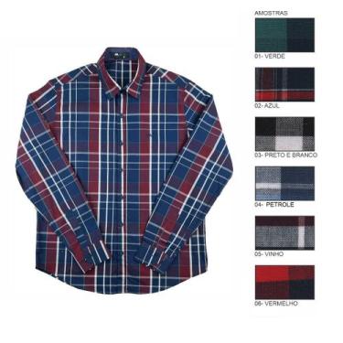 Imagem de Camisa Social MX72 Fit Manga Longa Xadrez Algodão Fio 50 Masculino Adu