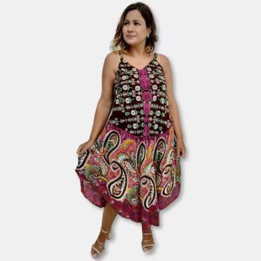 Imagem de Vestido Alça Trapézio Indiano Estampa Flores e Arabesco 8642 - Sarat M