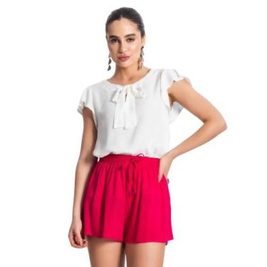 Imagem de Camisa Feminina Gola Laço Manga Curta Branca - Select, Branco, P