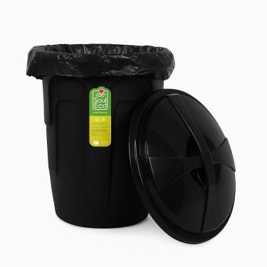 Imagem de Lixeira Pop 30L Grande Redonda Plástico com Tampa Encaixável Alça para Cozinha e Organização