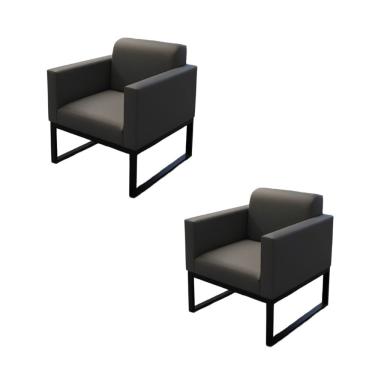 Imagem de Kit 2 Sofanetes Poltrona Loft Lisa para Recepção Estrutura Aço Assento Espuma D30 Cinza