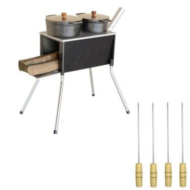 Imagem de Fogão A Lenha 02 Bocas E Churrasqueira com 04 Espetos Mini - Riomar Eq
