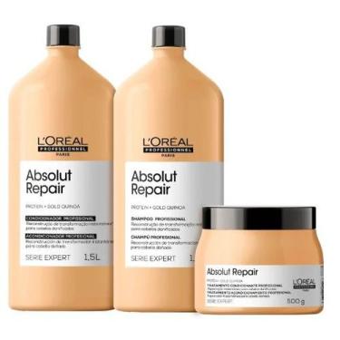 Imagem de Kit L'Oréal Absolut Repair Shampoo 1,5L + Condicionador 1,5L + Máscara