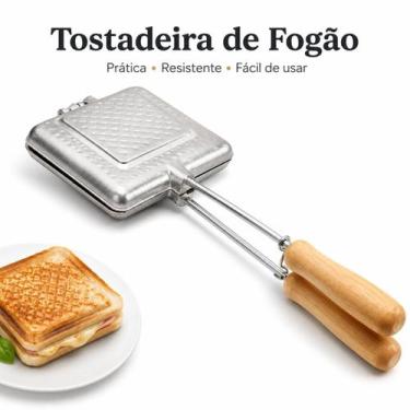 Imagem de Sanduicheira de Alumínio para Fogão Tostadeira Manual Polida com Cabos