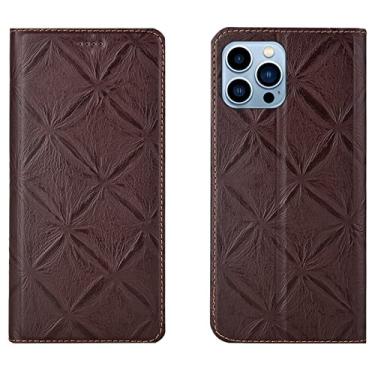 Imagem de LAHappyL Capa carteira flip para iPhone 13 Pro Max/13 Pro/13/13 Mini capa protetora de couro legítimo com função de suporte para cartão, fecho magnético, marrom, 13 Pro 6,1 polegadas