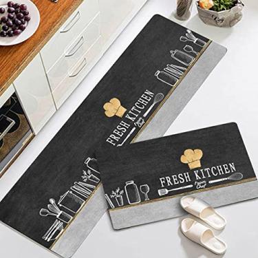Imagem de Conjunto de 2 peças de tapete de cozinha macio, lavável, antiderrapante, absorvente para casa, cozinha, pia, lavanderia, sala de jantar, corredor 50 x 80 cm + 50 x 120 cm