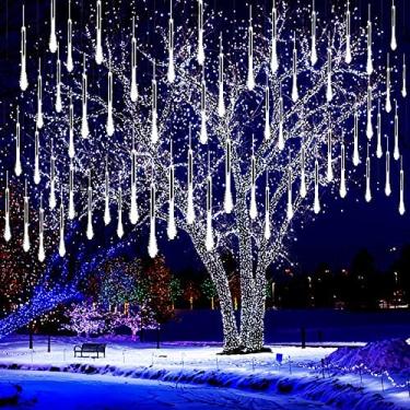 Imagem de Luzes de Chuva Caindo, BCXAXA Luzes de Natal Luzes de Cachoeira de Meteoro ao ar Livre 30cm, 192 LED, 8 Tubos de Chuva Caindo Pingente de Gelo Luzes em Cascata para árvore de Natal